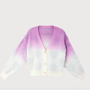 SAACHI Soft Heart lilac Ombre Sparkle Botton Up Cardigan Size OS NWT$220